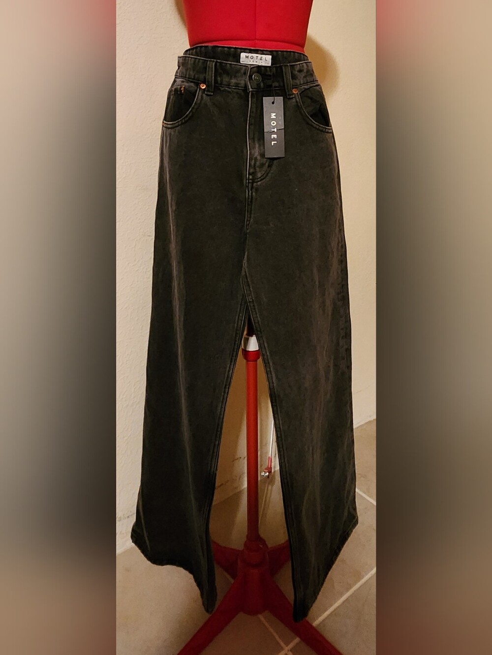 Motel Rocks Black Acid Wash Wide Leg Denim Jeans - NWT Size L